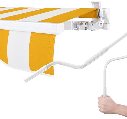 paramondo Gelenkarmmarkise Easy Balkonmarkise Sonnenschutz Terrasse, Vollständig zusammengebaut, Kurbelbedienung, 3,95 x 2,5 m (Breite x Ausfall), Blockstreifen Gelb-Weiß