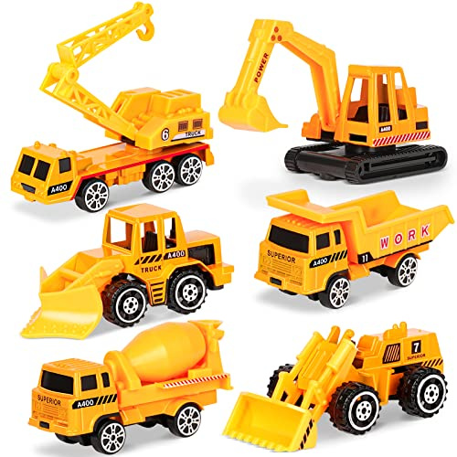 Dreamon Camion Modelli Costruzione Veicoli Giocattolo per Bomboniere Bambini Decorazioni per Torta, Set di 6