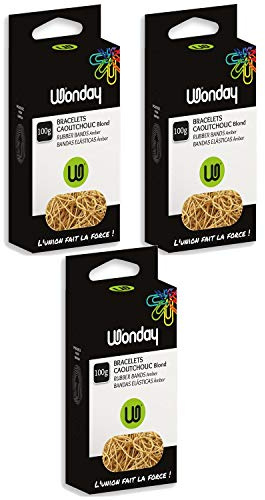 WONDAY Lot de 3 Btes 100g Bracelets Caoutchouc Elastique Naturel 90 x 6 mm