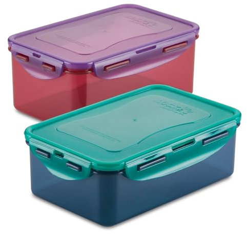 LocknLock Eco Food Storage Container Set of 3 with Lids - Rectangular Container Set 470ml / 2 x 350ml, Airtight, Watertight, BPA Free & Dishwasher Safe, Random Colours