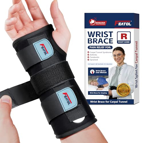 FEATOL Wrist Brace for Carpal Tunnel, Adjustable Night Wrist Support Brace with Splints Right Hand, Large/X-Large, Hand Support for Arthritis, Tendonitis, Sprain, Injuries