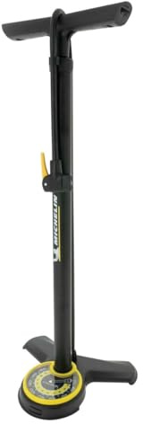 MICHELIN stålpump - cykelpump med manometer - kompatibel med MTB, VTC, VAE, stad och barn - Tri-ventil, Schrader, Presta och Dunlop kompatibel - modern design.