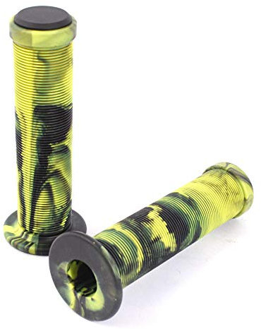KHE Acme 2TONE BMX Griffe 130mm mit Flange schwarz gelb Lamellen MTB Scooter Paar