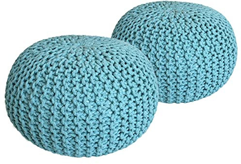 Pouf Set 2 Stück Strickhocker Bodenkissen Grobstrick-Optik Ø 55 cm H 37 cm Mint & Mint Sitzhocker