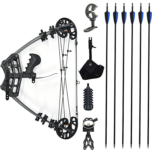 SHARROW 50lbs Compoundbogen Set Erwachsene Bogenschießen Katapult Stahlball Dual-Use Dreieck Compoundbogen Jagdbogen Bogenfischen Bogen und Pfeil Set Erwachsene Links Rechtshänder (Schwarz Set)