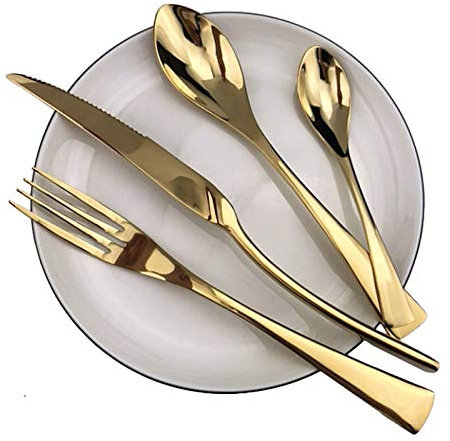 24 stück Rainbow schwarz Besteck Besteck Set Edelstahl Geschirr scharfe Steakabendessen Messer Gabeln Teeschüsse Geschirr Set essgeschirr (Color : Gold)