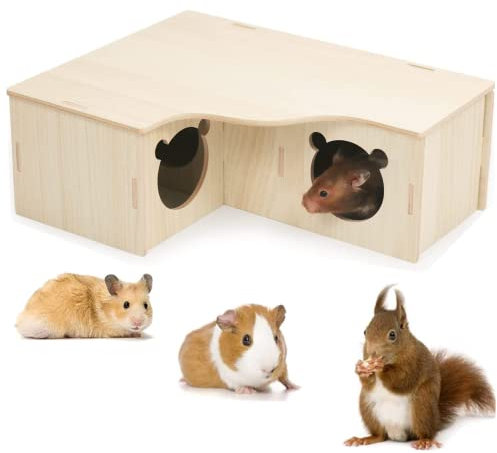 bangminda Hamster Holzhaus Mehrkammernhaus Hamster Hamster Holz Meerschweinchen Haus für Käfig Holzhaus Hamster-Versteckhaus für Kleintiere Rennmäuse Zwerghamster, L (3 Kammern)