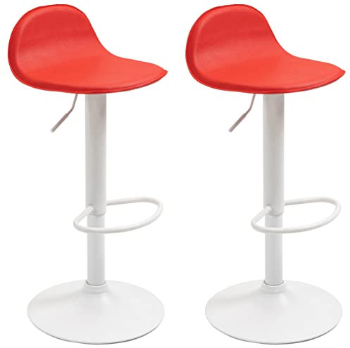 CLP 2er Set Barhocker Lana V2 Mit Kunstlederbezug I 2 x Höhenverstellbarer Barstuhl Mit Lehne, Farbe:rot, Gestell Farbe:weiß
