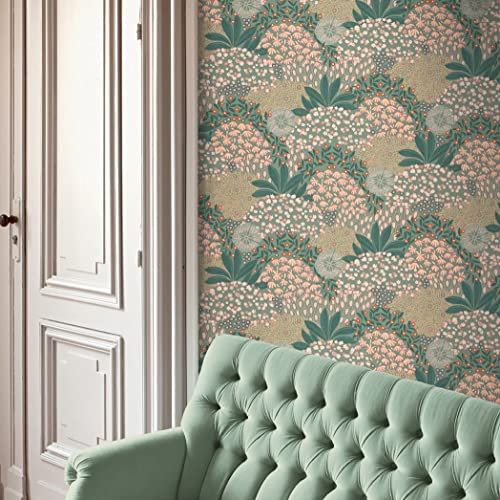 A.S. Création Blümchentapete Grün Gelb Orange Nara 387401 Tapete Floral Vliestapete 10,05 m x 0,53 m Made in Germany