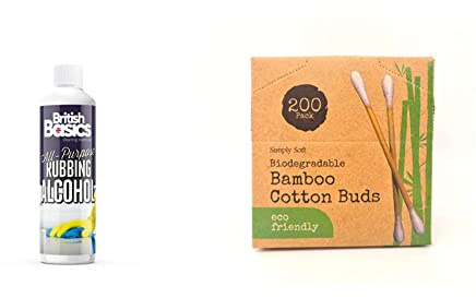BritishBasics All Purpose Rubbing Alcohol | Isopropyl 99.9% Pure Isopropanol IPA for Cleaning 500ml & Bamboo Biodegradable Cotton Buds