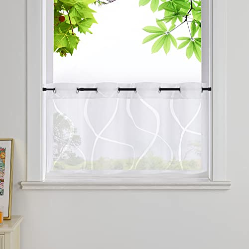 HeichkelL Ausbrenner Scheibengardine Voile Bistrogardine Transparente Kurzstores mit Ösen Küche Kurz Vorhang Weiß HxB 30x90cm