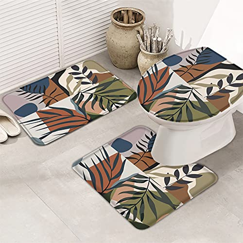 Set 3Tlg Badematten Bunte Cucoloris-Schwarzpflanze Anti-Rutsch Contour Badteppich Langlebige Wc-Sitzbezug Badgarnitur Matte