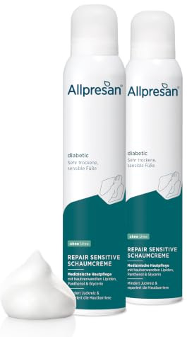 Allpresan diabetic Repair Sensitive Schaum-Creme ohne Urea 2x 200 ml | Zur intensiven Pflege sehr trockener, sensibler Füße