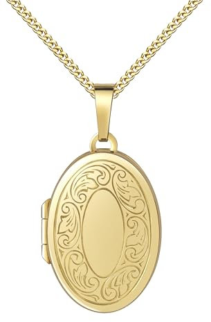 JEVELION Gold Medaillon 333 für 8 Karat für 2 Bilder Foto Amulett Anhänger zum Öffnen für Damen + Schmuck-Etui und Halskette Mit hochwertiger Schmuck-Kette 925 Silber vergoldet - Kettenlänge 70 cm.