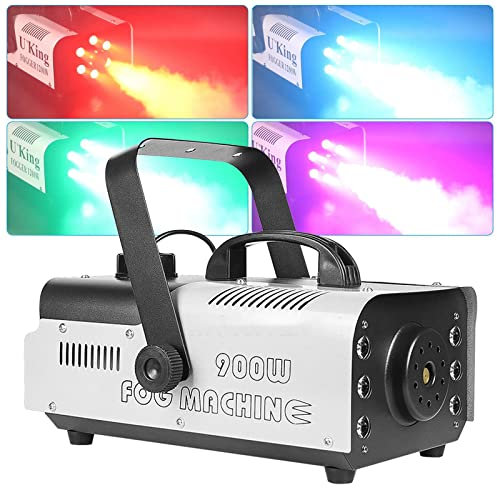 PRUJOY Machine à fumée de fête 1200 W avec lumières LED, Machine à Brouillard Portable compacte avec télécommande sans Fil, pour fête de Mariage de Noël