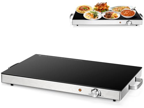 TANGZON Electric Food Warming Tray, 300W Large Hot Plate Buffet Server with Adjustable Temperature, Cool Touch Handles & Non-Slip Feet, Stainless Steel Plate Chafer Warmer (64 x 38cm)