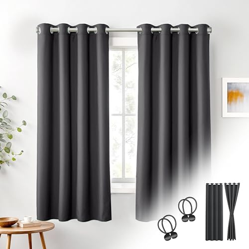 Cozyor Verdunklungsvorhänge Gardinen 2er Set mit Magnet-Raffhalter Thermovorhang gegen Kälte, verdunkelnd, grau Nebula, Gardine mit Ösen für Schlafzimmer, Wohnzimmer, Kinderzimmer 175x135 cm