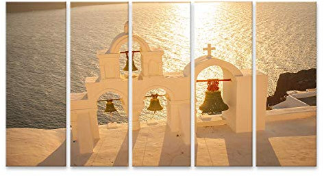islandburner Prime Bild auf Leinwand Ansicht der Kirche Glocken bei Sonnenuntergang in Oia Santorini Insel Bilder Wandbilder Poster