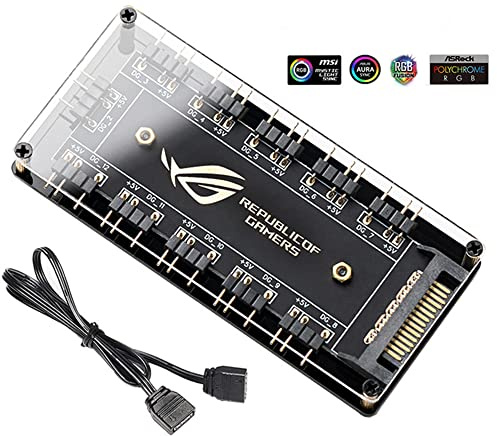5V 3 Pin ARGB RGBW Cable para ASUS Aura Sync,RGB 10 Hub Splitter SATA Adaptador de Cable de extensión de energía,Tiras de LED de luz PC CPU Ventilador de refrigeración direccionable PCB Splitter