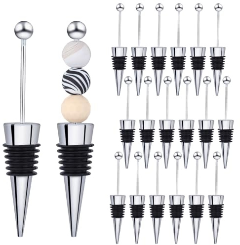 WEWAYSMILE Silver Beadable Wine Stoppers for Crafts, 18 Pcs | DIY Bulk Wine Bottles Decorative, Reusable Opener, for Drink Holiday Party Wedding Bar