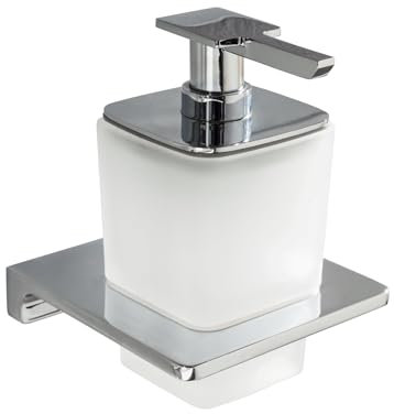 Badedu Sirius Seifenspender in Chrom – Satiniertes Glas & glänzende Halterung für EIN stilvolles Bad (10,5x13,9x11,2cm, inkl. Montagezubehör)