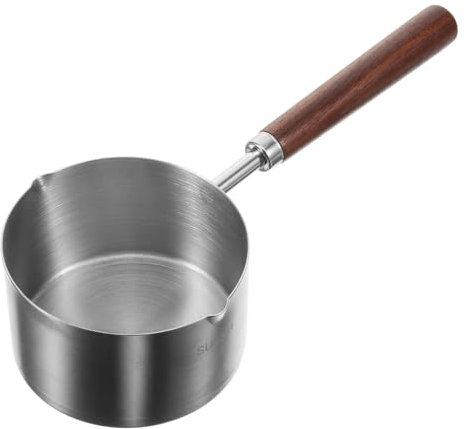 Mikinona Olla Pequeña De Acero Inoxidable Boquilla Para Verter y Mango De Madera Utensilio De Cocina Para Calentar Agua y Leche Cocinas De Inducción y Gas