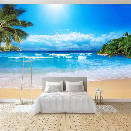 Papier Peint de Photo Plage Vue Mer 200 x 140 cm - Generic - Mur - Polychlorure de Vinyle - Nature - Scénique - Étanche - Rectangulaire - Usage Unique - Indoor - Bébé