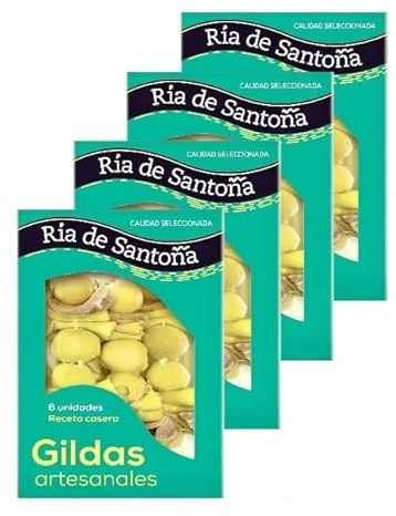Gildas con anchoas de Santoña 6 uds, PACK 4 BANDEJAS. Con guindilla, aceitunas rellenas, anchoas, aceite de girasol y sal. Ideal para aperitivos, marida con cerveza o txakoli.