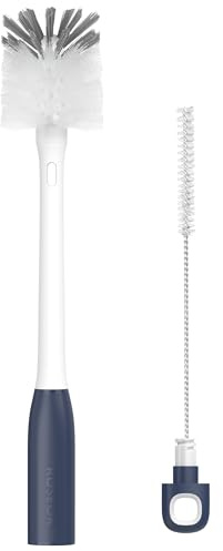 ROSEOK 2 in 1 Long Handle Bottle Brush with Straw Brush for Cleaning Glass, Sports Bottle, Coffee Mug,Navy Blue,1 Pack