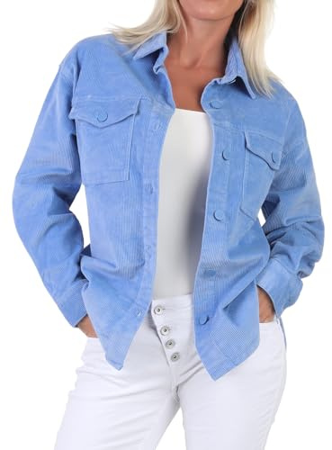 Eight 2 Nine Damen Cord Shacket lässige Hemdjacke LETN-083 Oversize Damenjacke Light Blue M