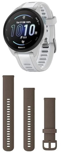 Garmin Forerunner 165, Easy to Use Lightweight GPS Running Smartwatch, White & Quick Release Band (20 mm) - Brown