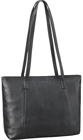 STILORD Tina Leder Shopper Tasche Damen Groß - Elegante Frauen Handtasche Echtleder Tote Bag für Laptop 13,6 Zoll Große Henkeltasche mit Reißverschluss für jeden Tag Farbe:schwarz