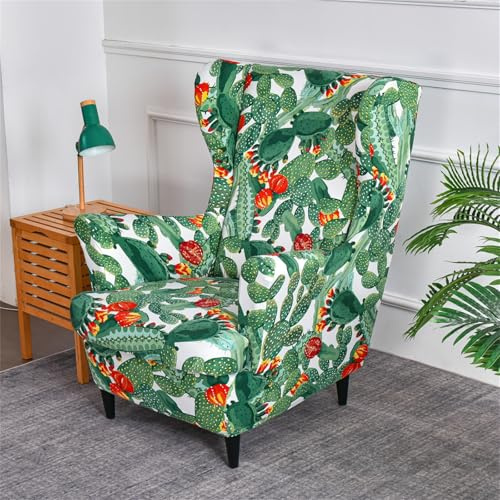 Muiuou 2 Stück Ohrensessel Überzug Stretch - Eleganter Sesselbezug Mit Blumenmuster Und Armlehne für Loungesessel, Outdoor Sessel, Wohnzimmer (Stil 10)