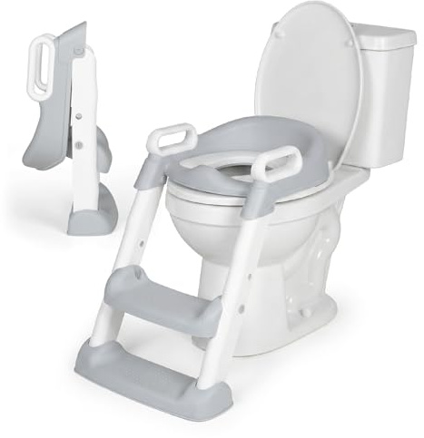 Ms - Toalettadapter med trappa, adapter med vadderad toalettsits - hopfällbar och höjdjusterbar WC-reducering för barn med handtag och halkfri bas från 1 till 7 år