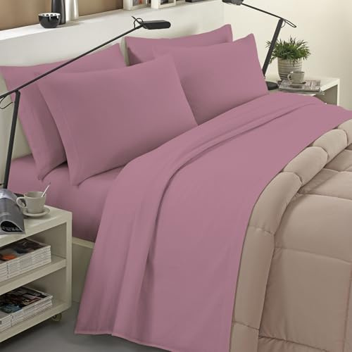 Banzaii Completo Lenzuola Invernale Felpate in Flanella Anti-Pilling 100% Cotone, adatto anche ai materassi più alti, 4 pezzi, Matrimoniale Maxi Lavanda