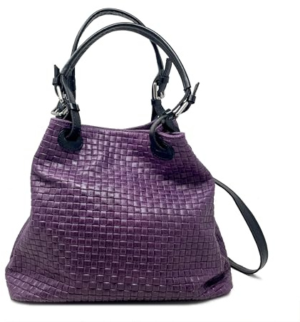 Chicca Borse Borsa a Mano Stampa Intrecciata da Donna con Tracolla in vera pelle made in Italy - 34x29x18 Cm