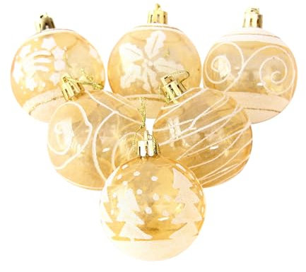 Christbaumschmuck für Baum, 6 cm, transparent, bemalt, bedruckt, Weihnachtskugel, Kunststoff, bunte Box, Set mit 6 Weihnachtskugeln