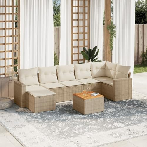 Xichuzi 8-TLG. Garten-Sofagarnitur mit Kissen Beige Poly Rattan, Lounge Gartenmöbel Set, Möbelsets, Balkon Möbel, Gartenlounge, Gartensofa - 3224231