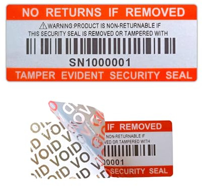 Barcode-Sicherheitsetiketten Dumb Silber PET Garantie Void Aufkleber mit Seriennummer wasserdichte Manipulationssichere Siegel Etikett (5x2cm，120pcs) (Red)