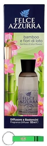 Felce Azzurra - 12 deodorante per ambienti con bastoncini - Diffusore a Bastoncini - Profumo di bambù e fiori di loto 120 ml + portachiavi Beni Culinari