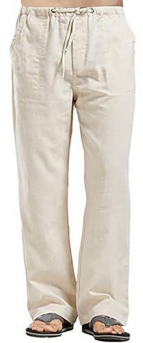 Remxi Pantalon Lin Homme Été Pantalons de Plage Léger Elastique Yoga Pantalon Kaki 3XL