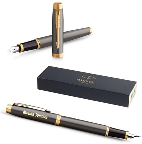 PARKER IM Core Füllfederhalter mit Gravur | Premium Stift | Geschenkbox | blaue Tinte | personalisiertes Geschenk | Namen | graviert | Füller | Geburtstag Geschenkidee (Grey G.T.)