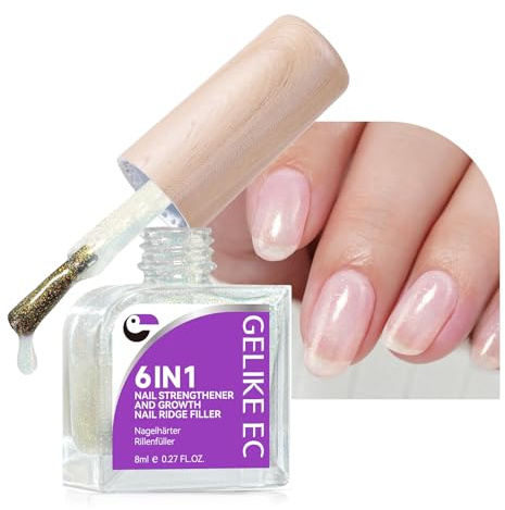 Gelike ec Perlglanz Weiß Nagelhärter Wachstums Nagel Rillenfüller | 6 in 1 Nagelverstärker Reparatur für Dünne Beschädigte und Brüchige Nägel