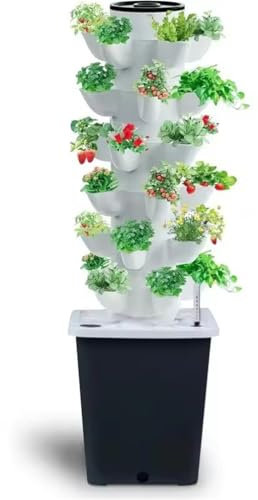KSNWZ Hydroponics Tower Indoor Growing System, PP Balcony Dimensional Planting Column, 6-Layers 30-Plants and Plants Germination Kit, for Gardening Lover