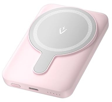 Vention 5000 mAh Magnetic Wireless Power Bank, 20 W Fast Charging Portable Charger with USB-C & Wireless Charging, White LED Indicator, Compact for iPhone/Samsung/AirPods (Rosa)