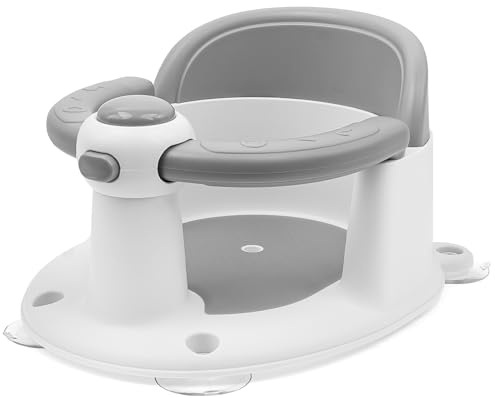 Siège de Bain pour Bébé à partir de 6 à 36 Mois, Siège Antidérapant pour Tout-Petit Assis, Chaise de Bain pour Bébé avec Design Ouvert et 4 Ventouses pour Douche (Gris)