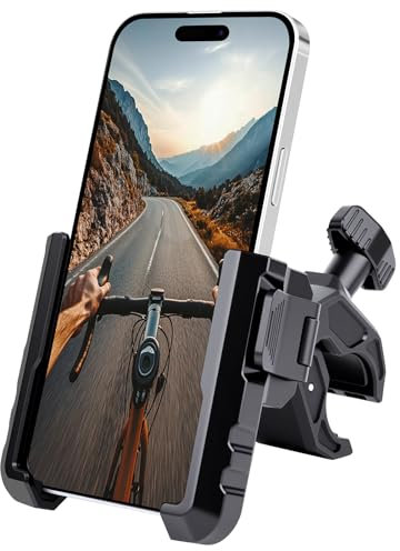 Ainiv Soporte Movil Bicicleta, Soporte Teléfono Moto, con Bloqueo de 1 s, No Bloquear la Cámara, Soporte Móvil Moto, Compatible con Todos los Anchos de iPhone y Android de 2,56 a 3,54