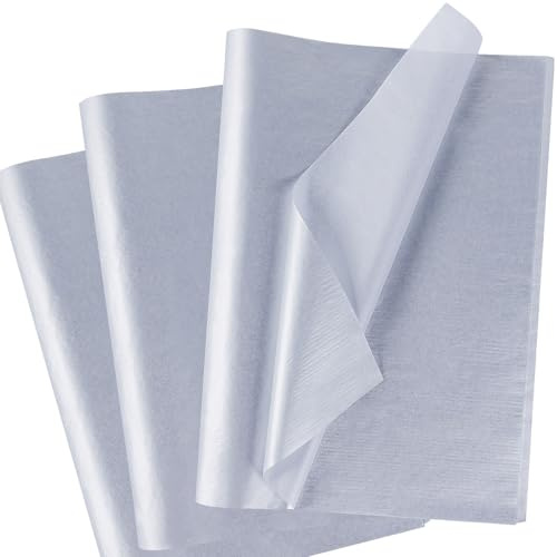 60 Geschenkpapier Seidenpapier, Silber Seidenpapier Verpackungsmaterial, schimmerndes Metallic Bastelpapier Seidenpapier mit Perlmutt, Silber Transparentpapier für Geburtstag, Weihnachten, 50 x 35 cm