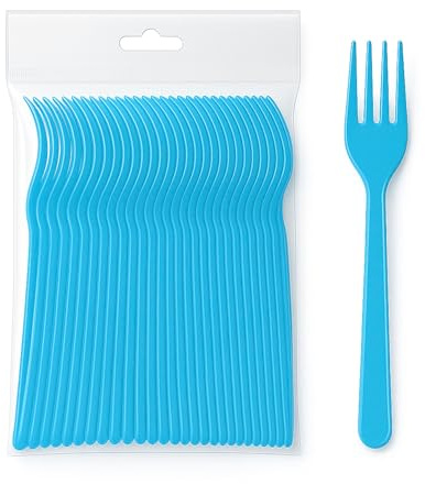 ecodrinks - Forchette in Plastica - Eleganza e Sostenibilità a Tavola - Resistenti Fino a 125°C, Lavabili e Riutilizzabili - Perfette per Eventi, Feste e Picnic (105, Azzurro)