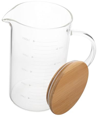 Healifty Jarra Medidora de Vidrio con Tapa y Asa de Medidor Elegante para Cocina para Bebidas Frías Café y Vino